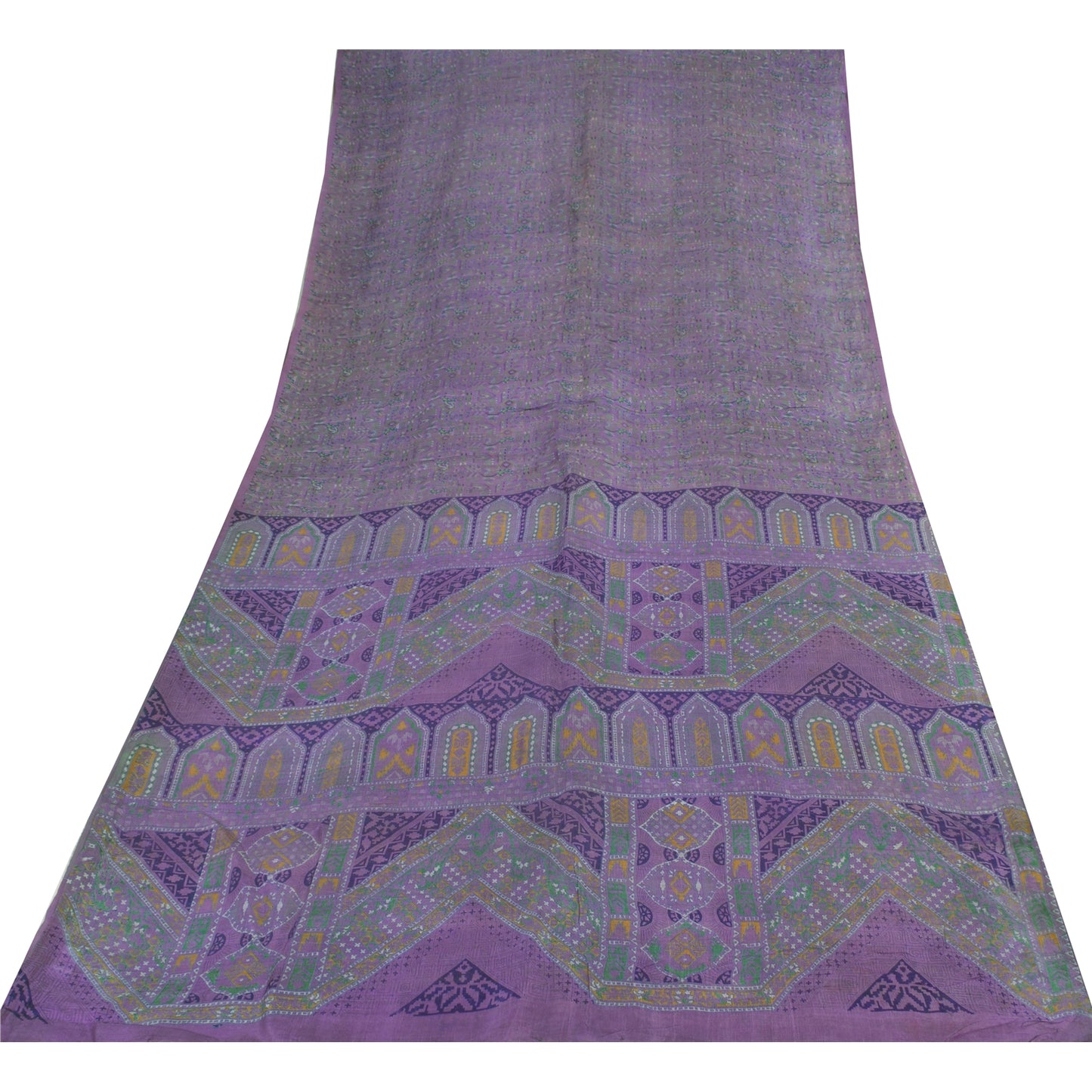 Sanskriti Vintage Sarees Purple 100% Pure Silk Printed Sari 5+yd Craft Fabric