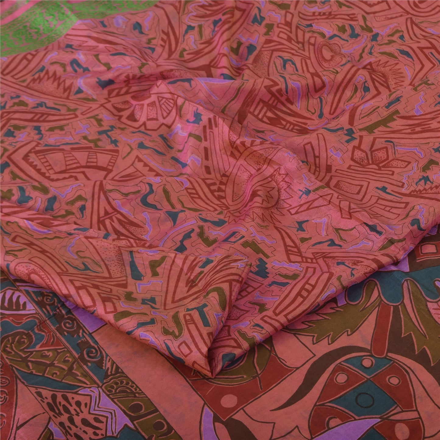 Sanskriti Vintage Sarees Blush Pink Pure Silk Printed Sari 6+yd Craft Fabric