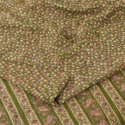 Sanskriti Vintage Sarees Indian Green Pure Silk Printed Sari 5+yd Craft Fabric