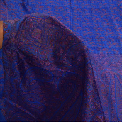 Sanskriti Vintage Sarees From India BluePure Silk Printed Sari 6+yd Craft Fabric