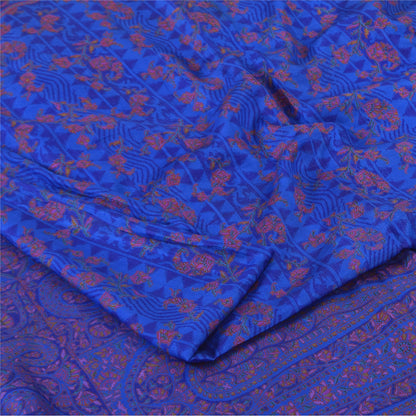 Sanskriti Vintage Sarees From India BluePure Silk Printed Sari 6+yd Craft Fabric