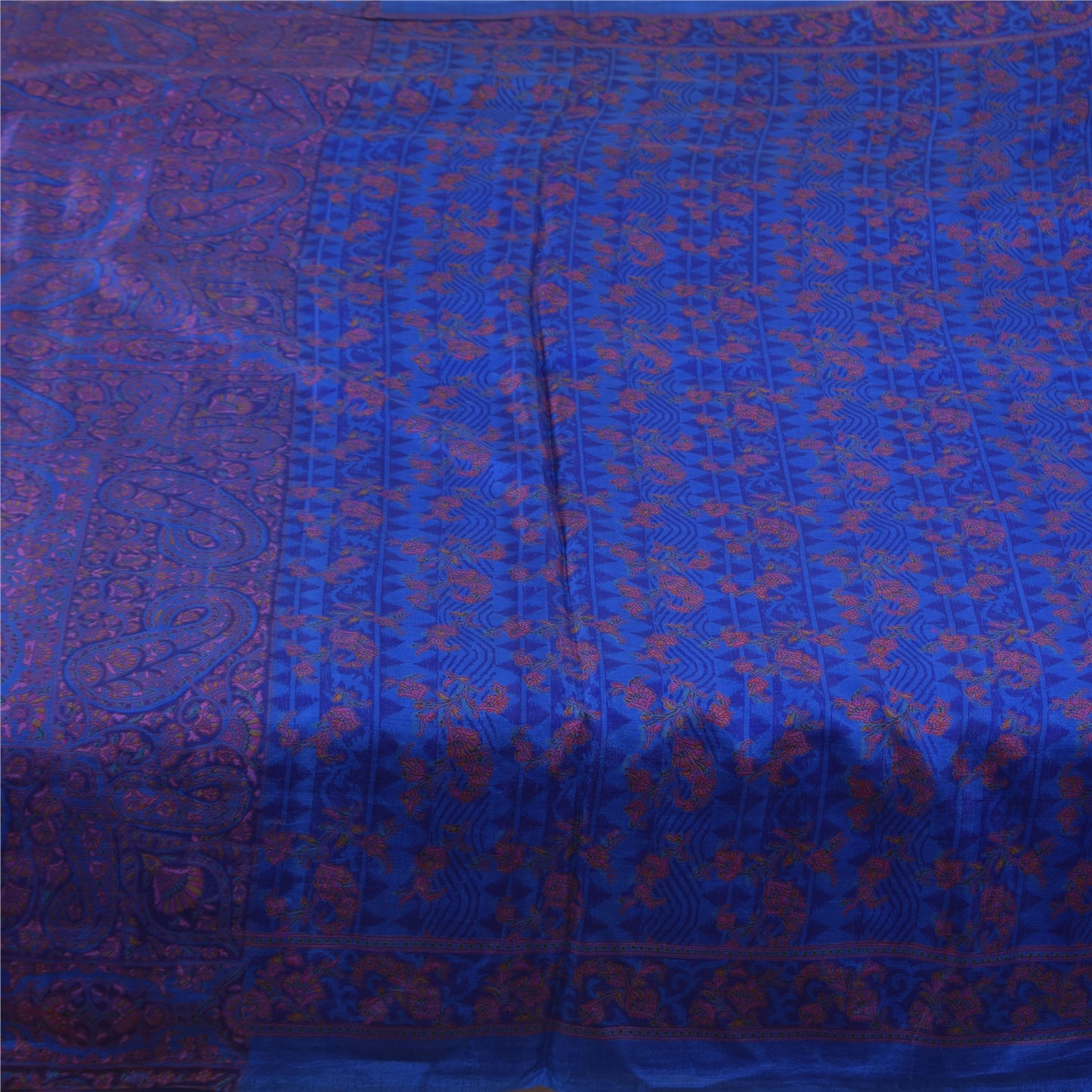 Sanskriti Vintage Sarees From India BluePure Silk Printed Sari 6+yd Craft Fabric