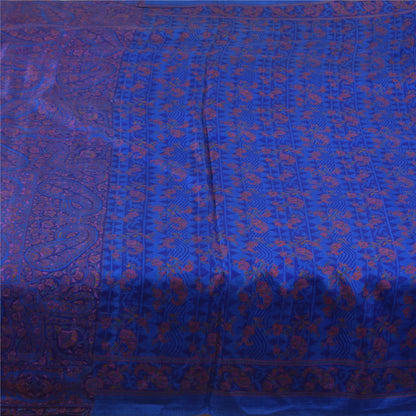 Sanskriti Vintage Sarees From India BluePure Silk Printed Sari 6+yd Craft Fabric