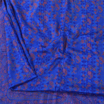 Sanskriti Vintage Sarees From India BluePure Silk Printed Sari 6+yd Craft Fabric