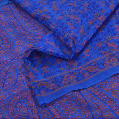 Sanskriti Vintage Sarees From India BluePure Silk Printed Sari 6+yd Craft Fabric