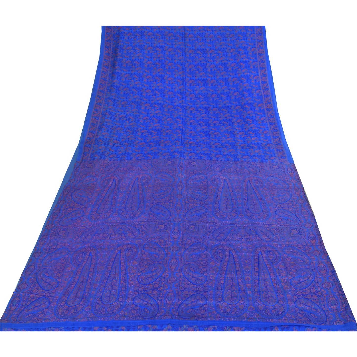 Sanskriti Vintage Sarees From India BluePure Silk Printed Sari 6+yd Craft Fabric