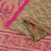 Sanskriti Vintage Sarees Green/Pink Pure Silk Printed Sari 6+yd Craft Fabric