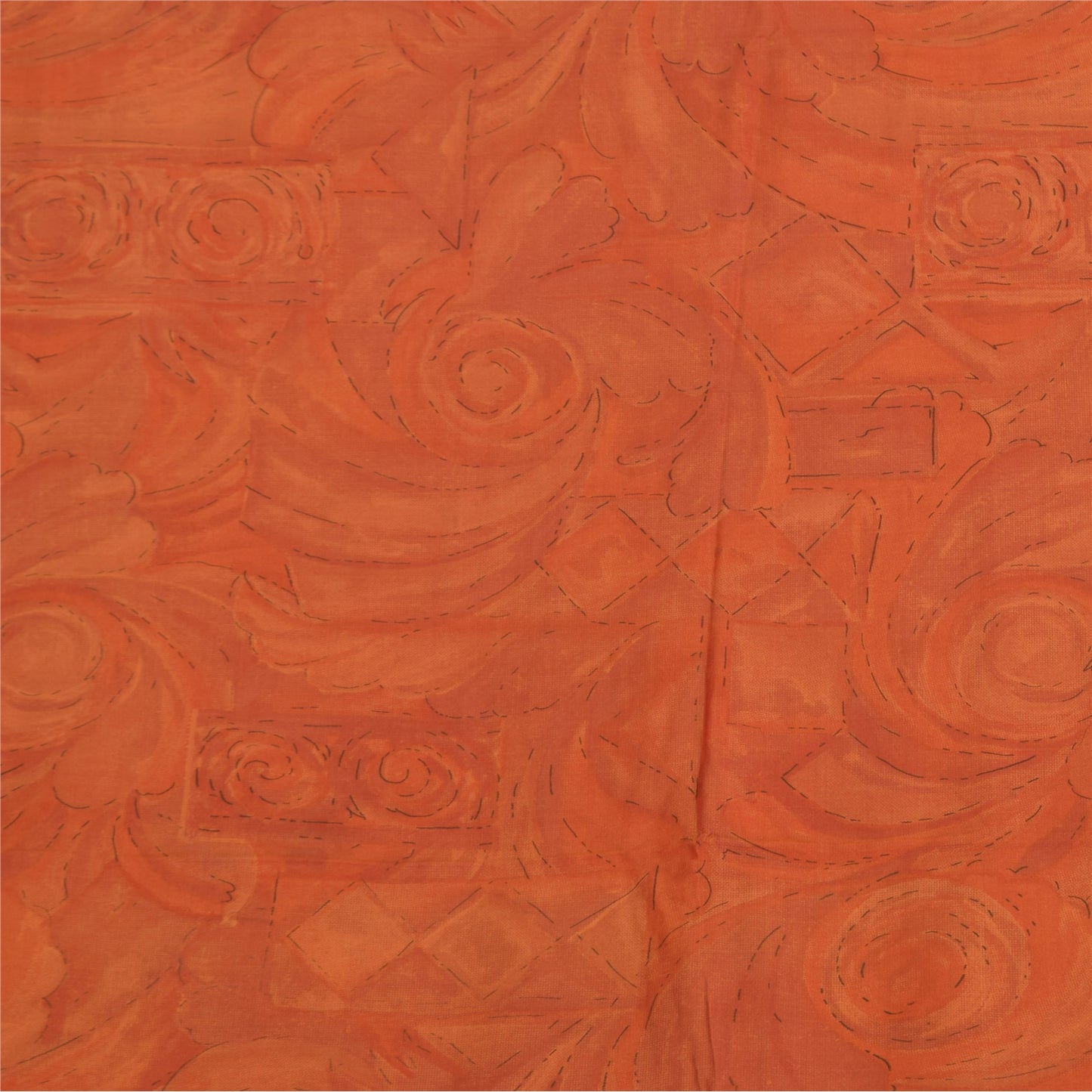 Sanskriti Vintage Sarees Orange Pure Silk Floral Printed Sari 6+yd Craft Fabric