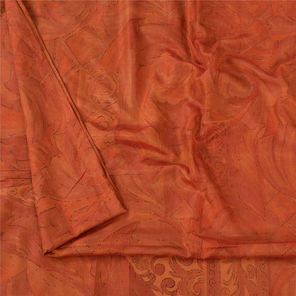 Sanskriti Vintage Sarees Orange Pure Silk Floral Printed Sari 6+yd Craft Fabric