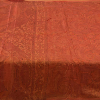 Sanskriti Vintage Sarees Orange Pure Silk Floral Printed Sari 6+yd Craft Fabric