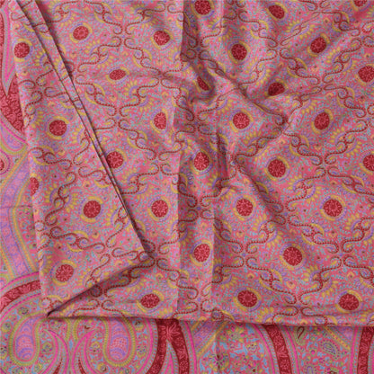 Sanskriti Vintage Sarees Blush-Pink Pure Silk Printed Sari 5+yd Craft Fabric