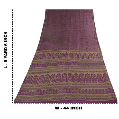 Sanskriti Vintage Sarees Purple 100% Pure Silk Printed Sari 5+yd Craft Fabric