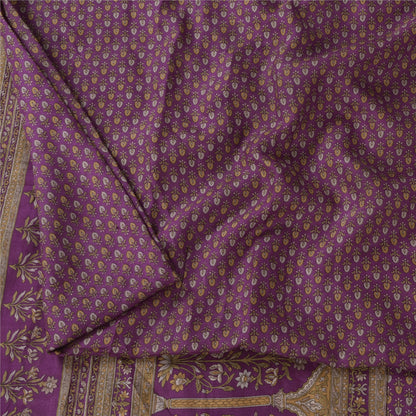 Sanskriti Vintage Sarees Purple 100% Pure Silk Printed Sari 5+yd Craft Fabric