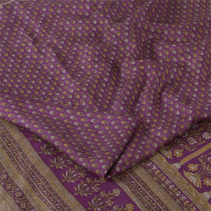 Sanskriti Vintage Sarees Purple 100% Pure Silk Printed Sari 5+yd Craft Fabric