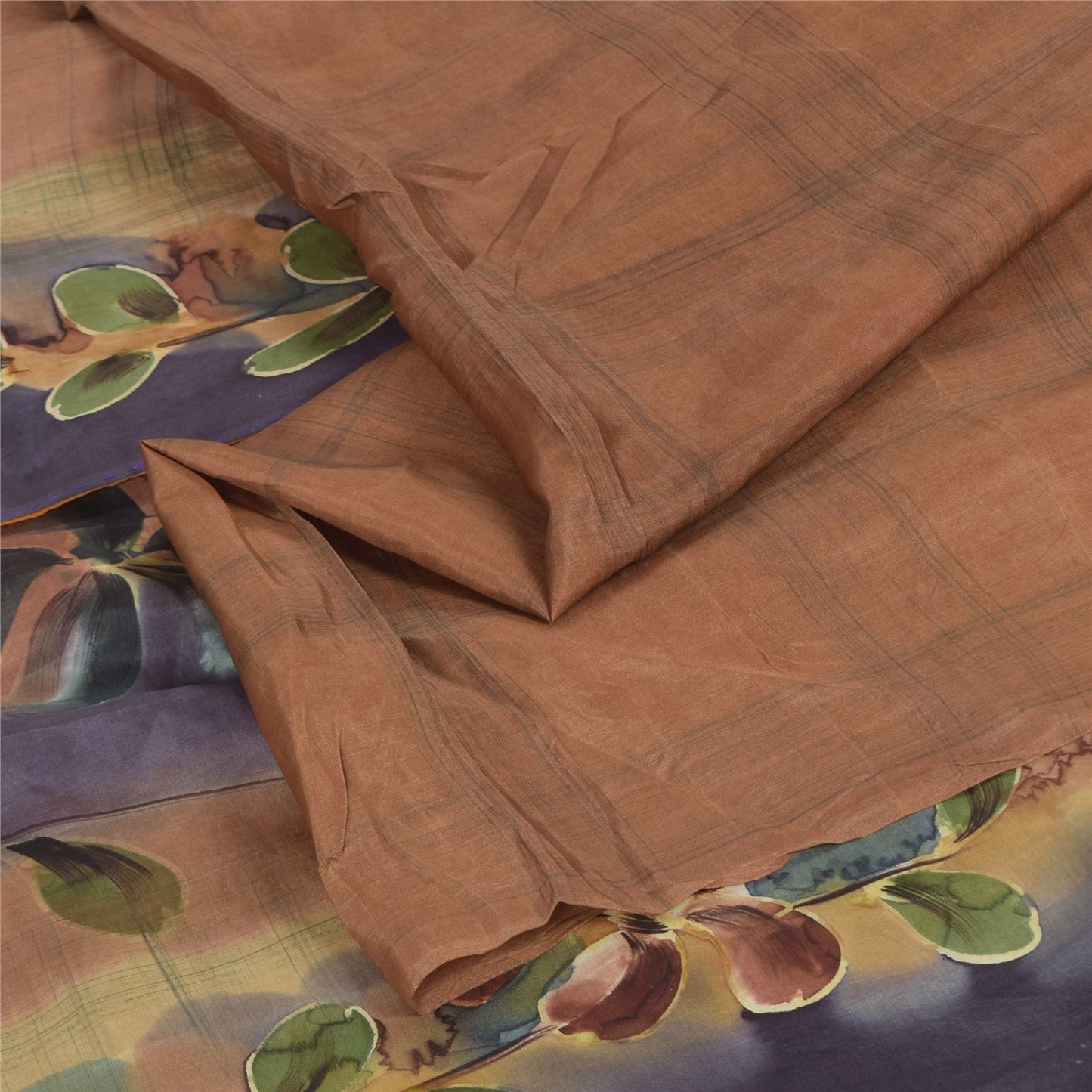 Sanskriti Vintage Sarees Brown 100% Pure Silk Printed Sari 5+yd Craft Fabric