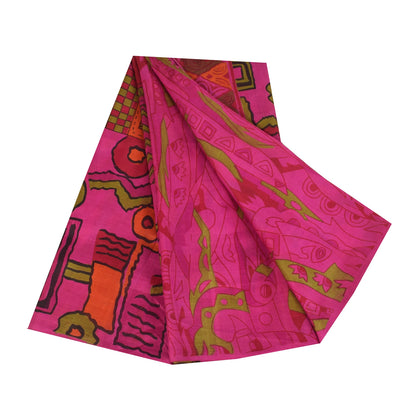 Sanskriti Vintage Sarees Hot-Pink 100% Pure Silk Printed Sari 6+yd Craft Fabric