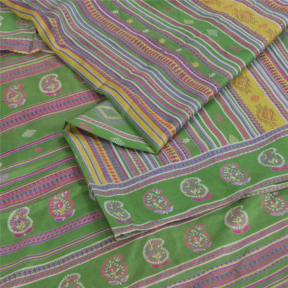 Sanskriti Vintage Sarees Green Indian Pure Silk Printed Sari 6+yd Craft Fabric