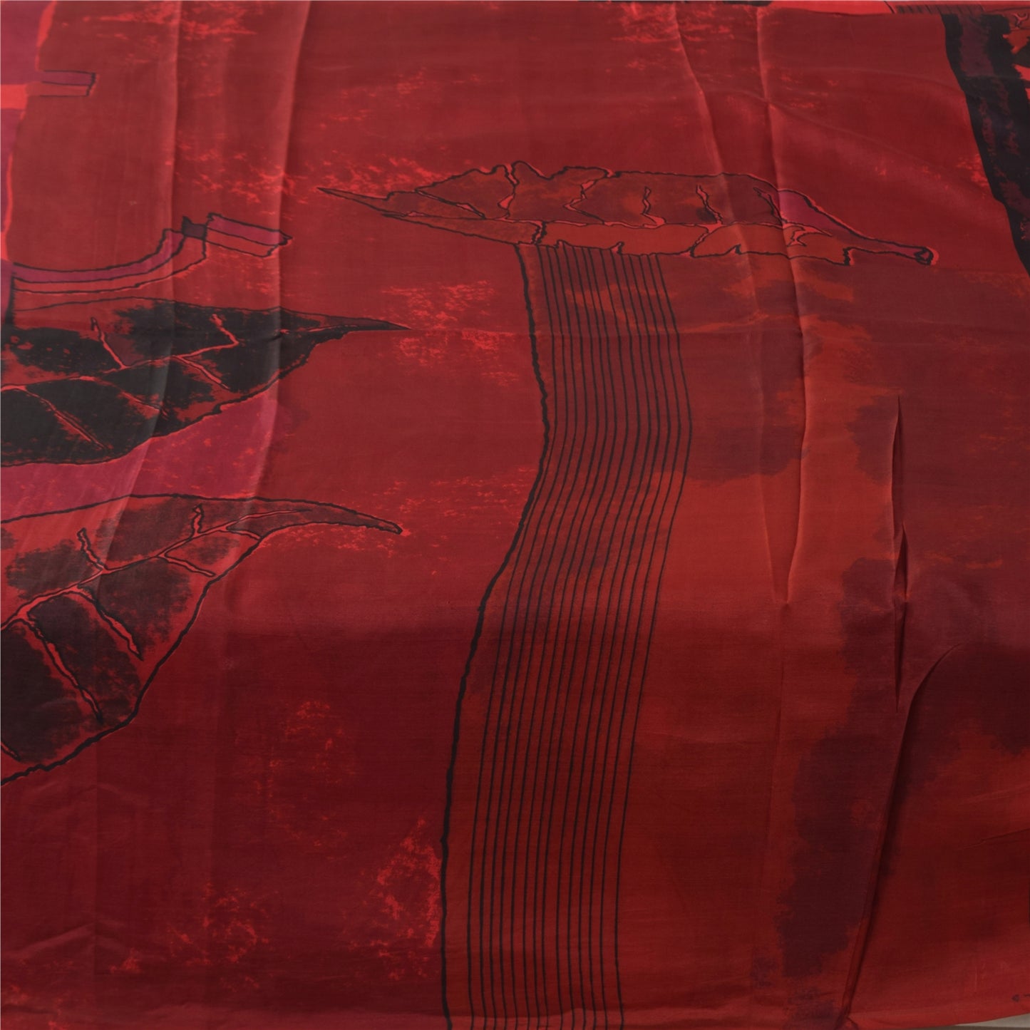 Sanskriti Vintage Sarees Scarlet(Red) Pure Silk Printed Sari 6+yd Craft Fabric