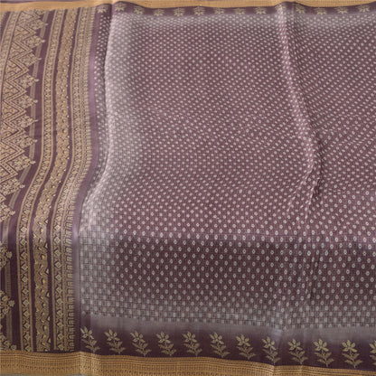 Sanskriti Vintage Sarees Mauve 100% Pure Silk Printed Sari 5+yd Craft Fabric