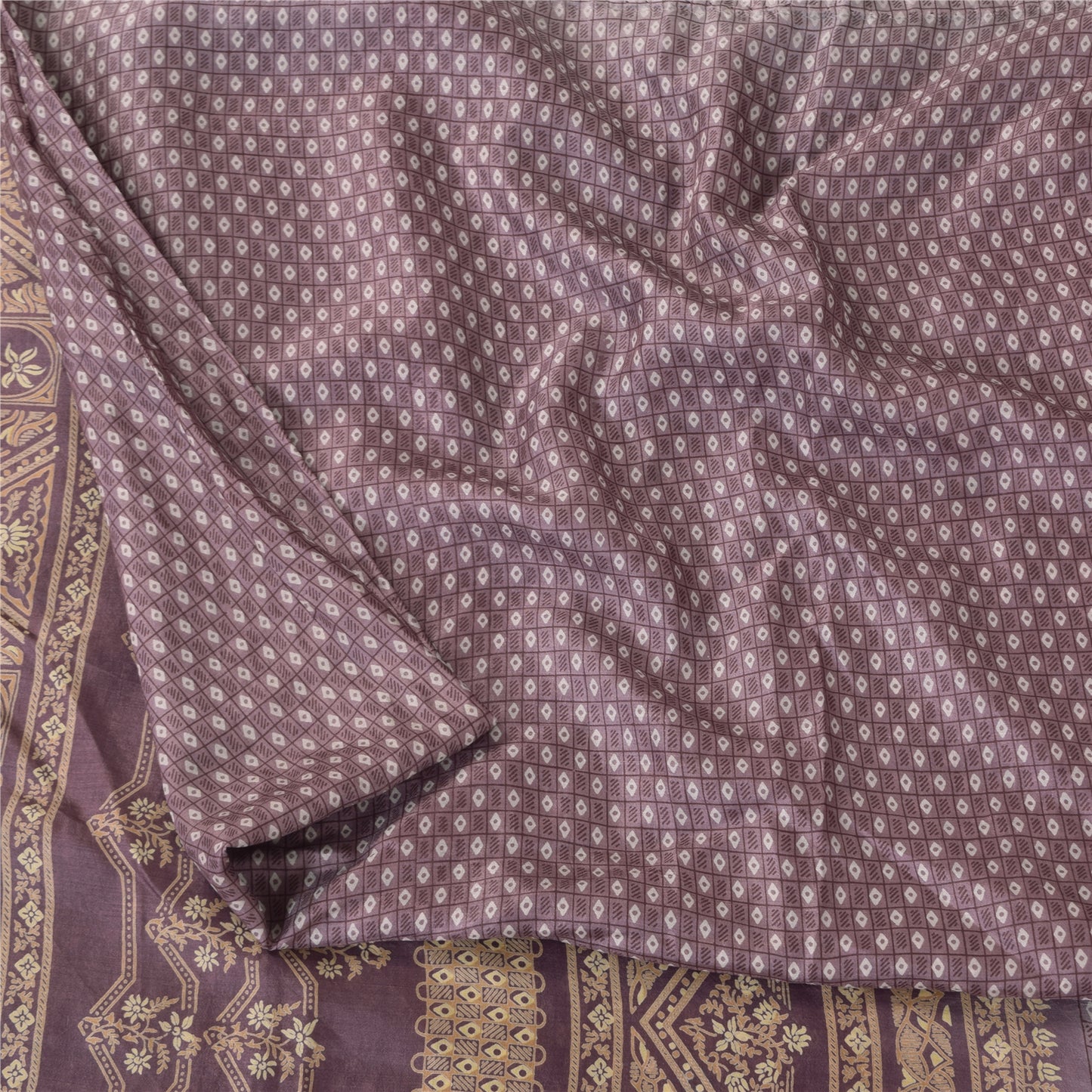 Sanskriti Vintage Sarees Mauve 100% Pure Silk Printed Sari 5+yd Craft Fabric