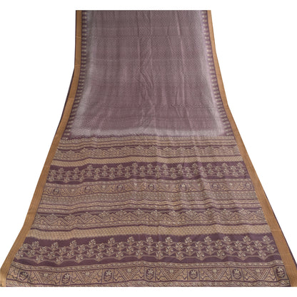 Sanskriti Vintage Sarees Mauve 100% Pure Silk Printed Sari 5+yd Craft Fabric