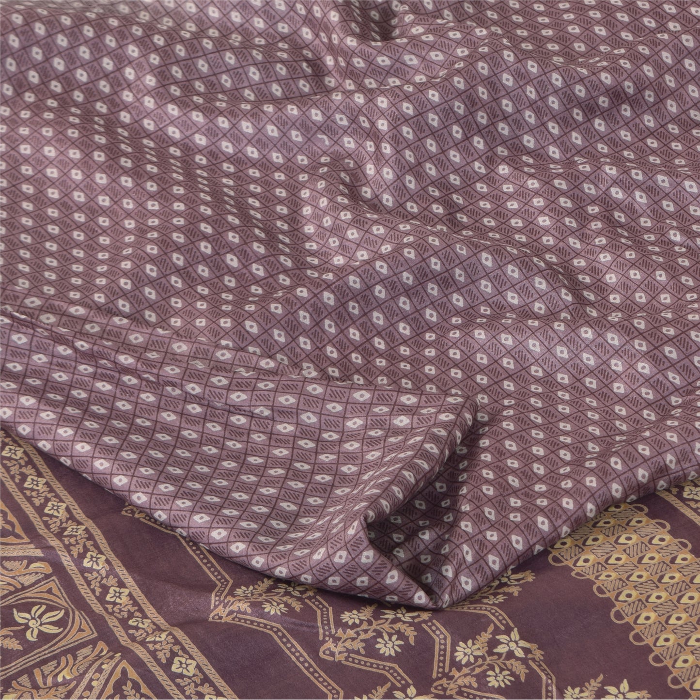 Sanskriti Vintage Sarees Mauve 100% Pure Silk Printed Sari 5+yd Craft Fabric