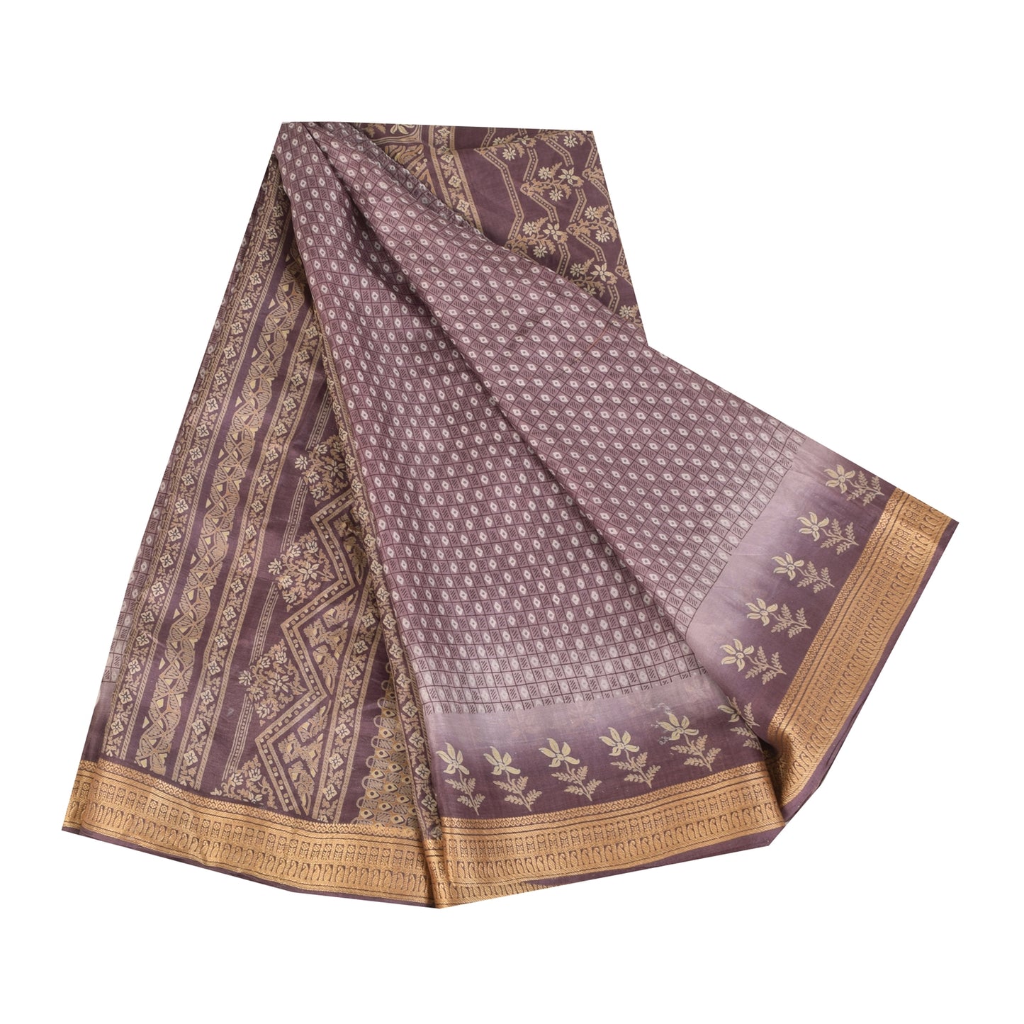 Sanskriti Vintage Sarees Mauve 100% Pure Silk Printed Sari 5+yd Craft Fabric