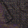 Sanskriti Vintage Sarees Black Pure Chinon Silk Printed Woven Sari 5+yd Fabric