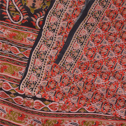 Sanskriti Vintage Sarees Red Indian Pure Silk Printed Sari 5+yd Craft Fabric