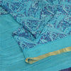 Sanskriti Vintage Sarees Blue Zari Border Pure Silk Print Sari 6+yd Craft Fabric