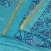 Sanskriti Vintage Sarees Blue Zari Border Pure Silk Print Sari 6+yd Craft Fabric