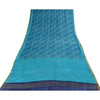 Sanskriti Vintage Sarees Blue Zari Border Pure Silk Print Sari 6+yd Craft Fabric