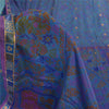 Sanskriti Vintage Sarees Blue Pure Silk Printed Woven Sari 5+yd Craft Fabric