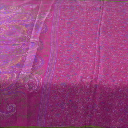 Sanskriti Vintage Sarees Hot-Pink 100% Pure Silk Printed Sari 6+yd Craft Fabric