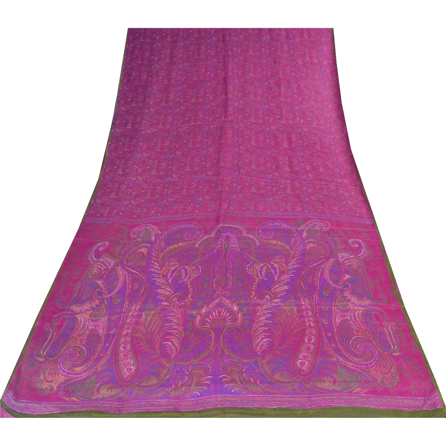 Sanskriti Vintage Sarees Hot-Pink 100% Pure Silk Printed Sari 6+yd Craft Fabric