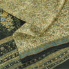 Sanskriti Vintage Sarees Ivory/Green Pure Silk Printed Sari 5+yd Craft Fabric