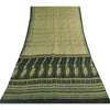 Sanskriti Vintage Sarees Ivory/Green Pure Silk Printed Sari 5+yd Craft Fabric