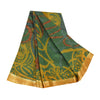 Sanskriti Vintage Sarees Green/Yellow Pure Silk Printed Sari 5+yd Craft Fabric