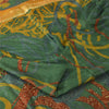 Sanskriti Vintage Sarees Green/Yellow Pure Silk Printed Sari 5+yd Craft Fabric