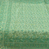 Sanskriti Vintage Sarees Sea-Green Pure Silk Printed Sari 6+yd Craft Fabric