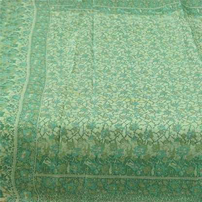 Sanskriti Vintage Sarees Sea-Green Pure Silk Printed Sari 6+yd Craft Fabric