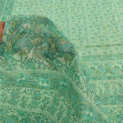 Sanskriti Vintage Sarees Sea-Green Pure Silk Printed Sari 6+yd Craft Fabric