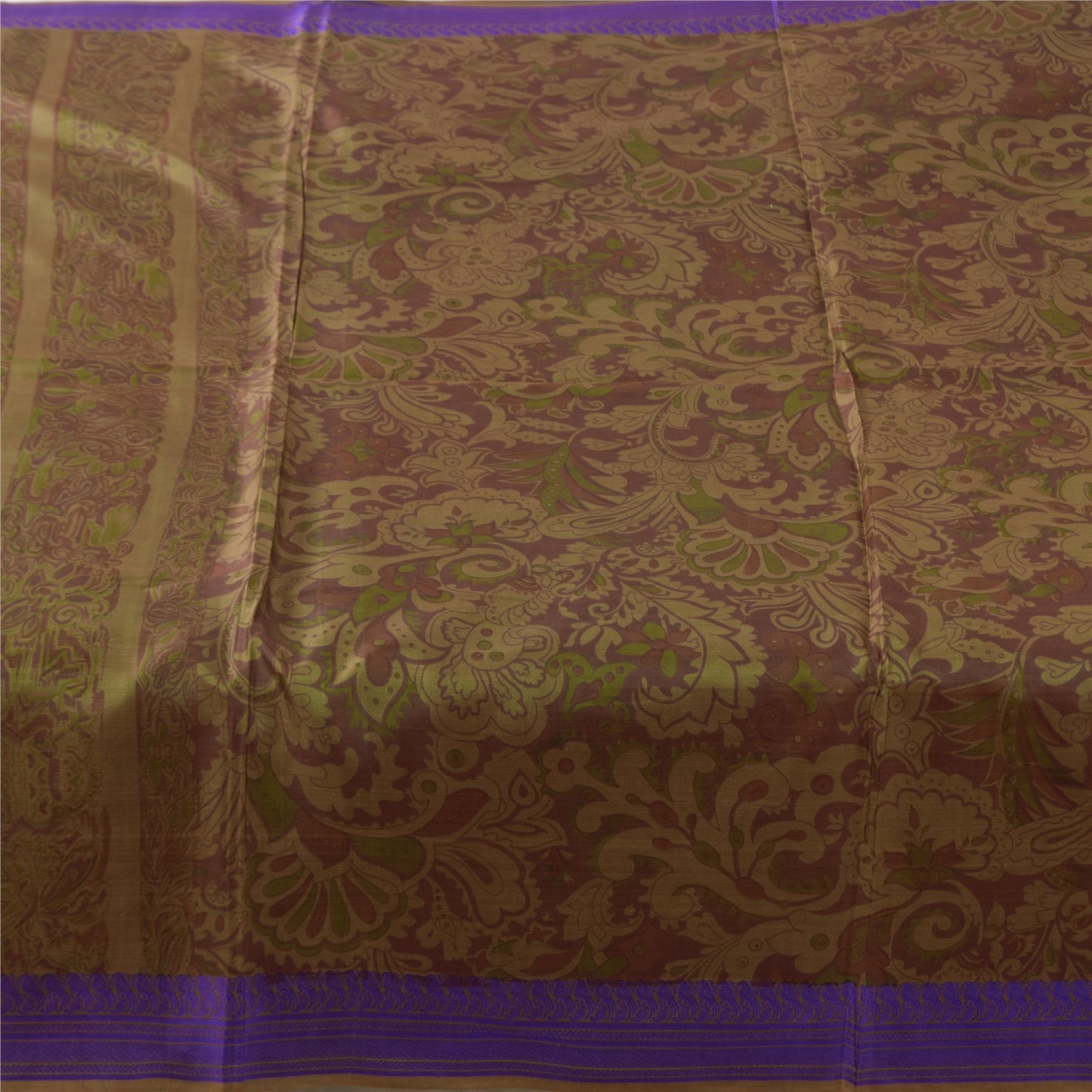 Sanskriti Vintage Sarees Green Indian Pure Silk Printed Sari 5+yd Craft Fabric