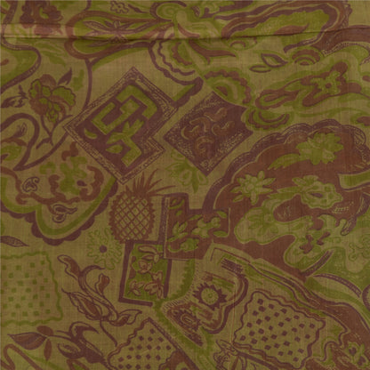 Sanskriti Vintage Sarees Green Indian Pure Silk Printed Sari 5+yd Craft Fabric