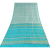 Sanskriti Vintage Sarees Ivory/Blue 100%Pure Silk Printed Sari 6+yd Craft Fabric