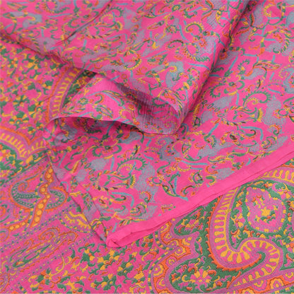 Sanskriti Vintage Sarees Dark Pink 100% Pure Silk Printed Sari 5+yd Craft Fabric