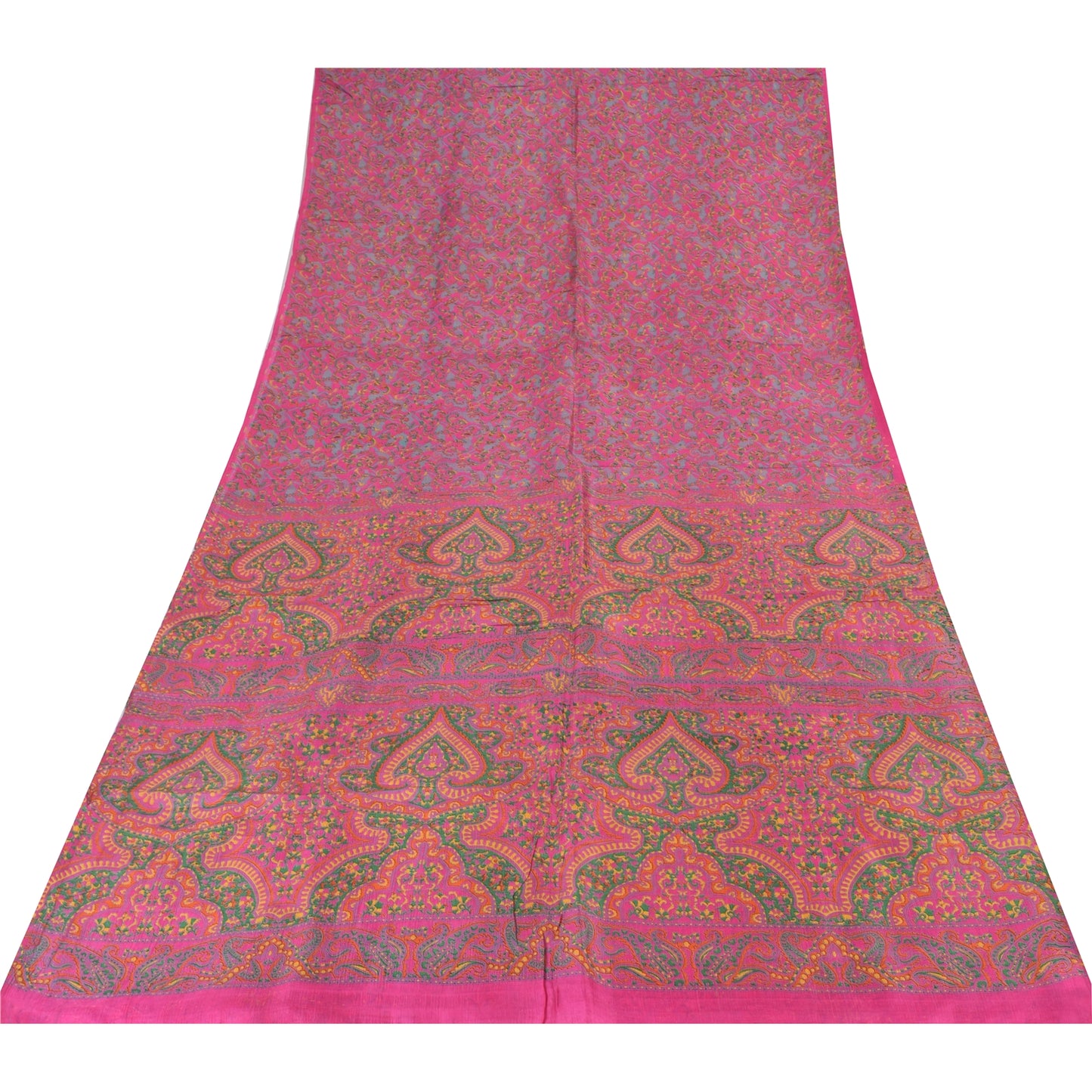 Sanskriti Vintage Sarees Dark Pink 100% Pure Silk Printed Sari 5+yd Craft Fabric