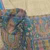 Sanskriti Vintage Sarees Cream/Blue Pure Silk Printed Sari 5+yd Craft Fabric