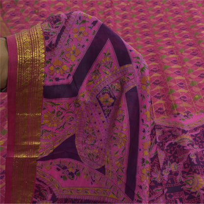 Sanskriti Vintage Sarees Pink 100%Pure Silk Printed Woven Sari 6+yd Craft Fabric