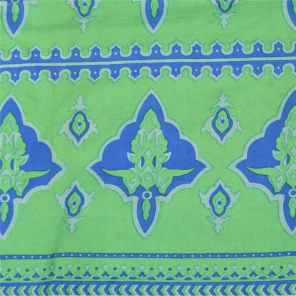 Sanskriti Vintage Sarees Green/Blue Pure Silk Printed Sari 5+yd Craft Fabric